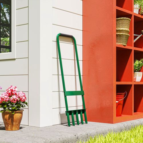 Aérateur De Pelouse Gazon 5 Dents Creuses Dia. 2,3 Cm Acier Thermoplastique Vert