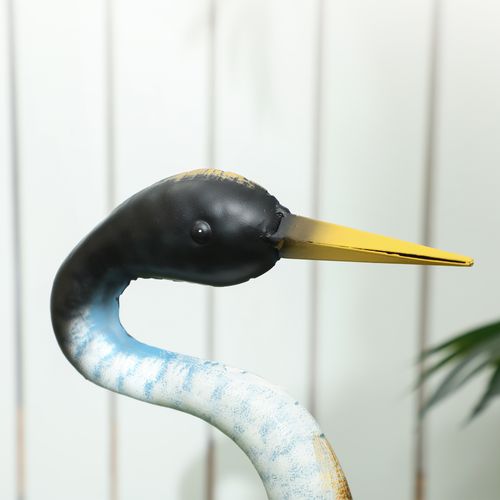 Statue De Jardin Héron H. 63 Cm Métal Bleu Doré