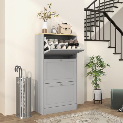 Meuble à Chaussures 3 Portes Battantes Style Classique Chic