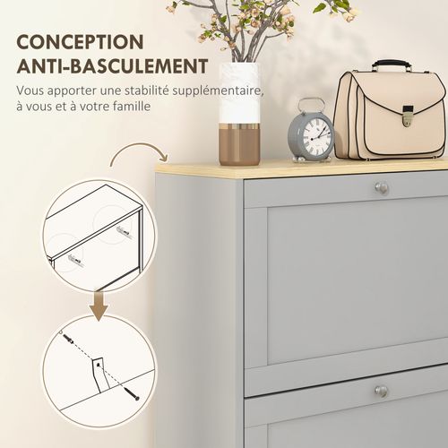 Meuble à Chaussures 3 Portes Battantes Style Classique Chic