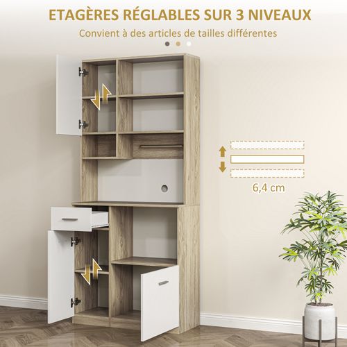 Buffet Haut De Cuisine Multi-rangement Blanc Effet Bois