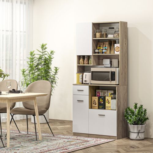 Buffet Haut De Cuisine Multi-rangement Blanc Effet Bois