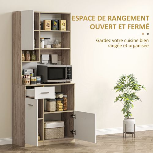 Buffet Haut De Cuisine Multi-rangement Blanc Effet Bois