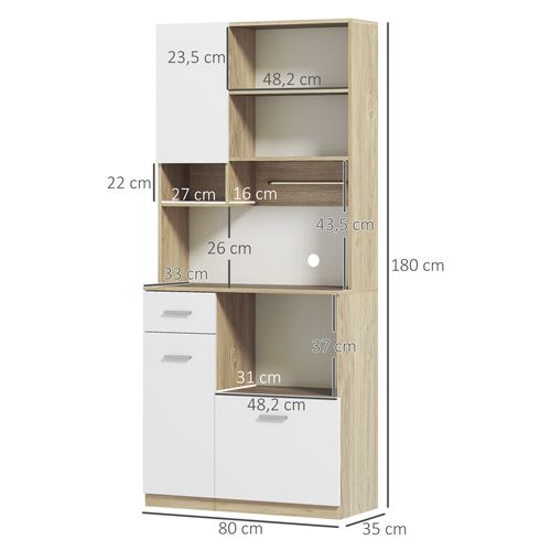 Buffet Haut De Cuisine Multi-rangement Blanc Effet Bois