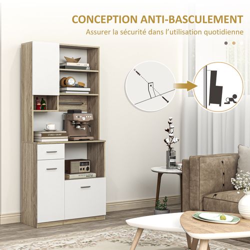 Buffet Haut De Cuisine Multi-rangement Blanc Effet Bois