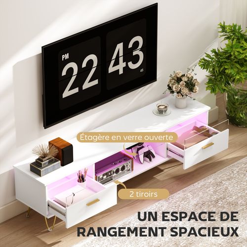 Meuble TV Blanc Laqué LED Design Multi-rangement