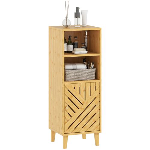 Meuble Bas Salle De Bain Style Cosy Bambou Porte 2 Niches Dim. 32 X 30 X 90 Cm