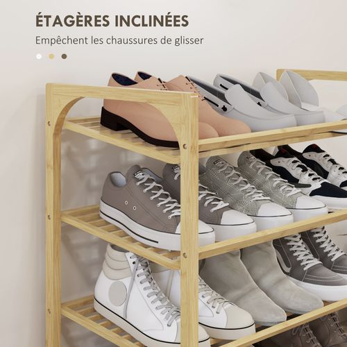 Étagère à Chaussures En Bambou 4 Niveaux à Lattes