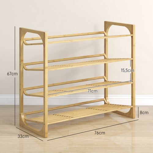 Étagère à Chaussures En Bambou 4 Niveaux à Lattes