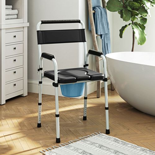 Chaise Percée Toilette Pliable Hauteur Réglable Max. 150 Kg Acier Gris Noir