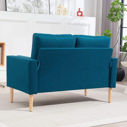 Canapé Scandinave 2 Places Piètement Bois Clair Tissu Coussins