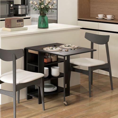 Table à Manger Pliable Extensible - Roulettes, 3 Étagères