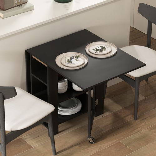 Table à Manger Pliable Extensible - Roulettes, 3 Étagères