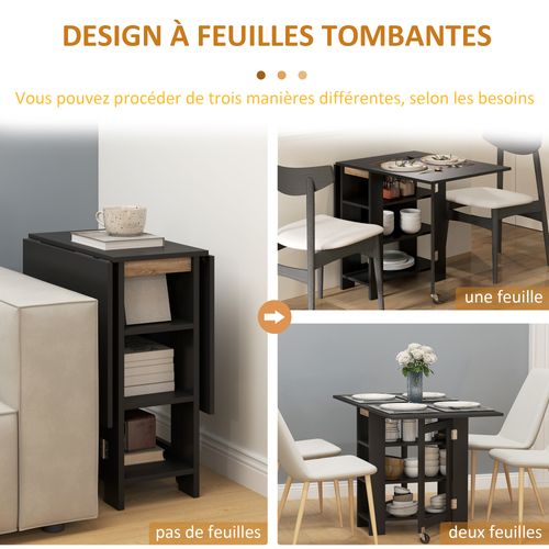 Table à Manger Pliable Extensible - Roulettes, 3 Étagères
