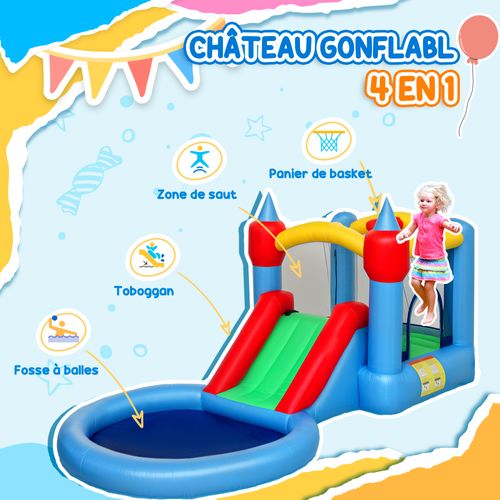 Château Gonflable Enfant 4 En 1 Nombreux Accesoires Inclus