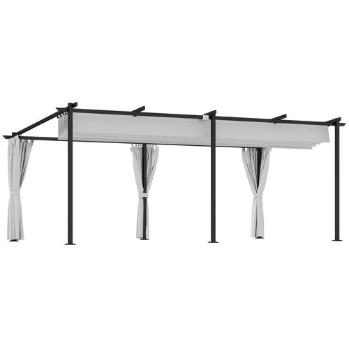 Pergola Coulissante Rétractable 3 X 6 M 4 Rideaux Latéraux Amovibles Gris