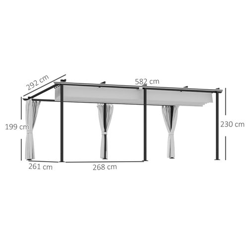 Pergola Coulissante Rétractable 3 X 6 M 4 Rideaux Latéraux Amovibles Gris