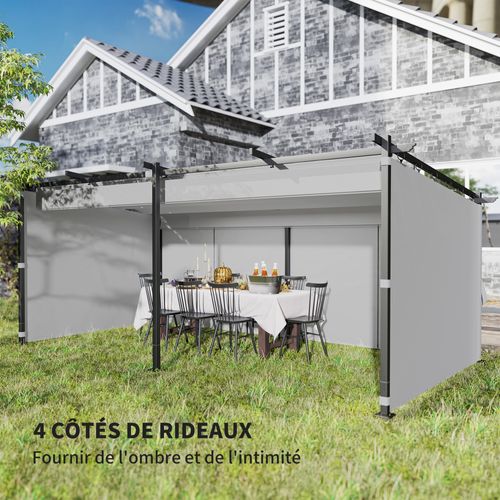 Pergola Coulissante Rétractable 3 X 6 M 4 Rideaux Latéraux Amovibles Gris