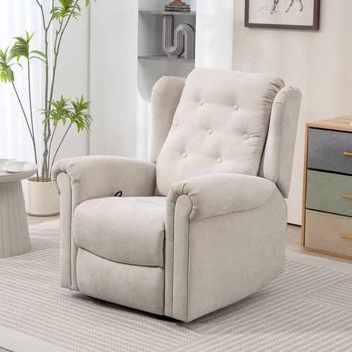 Fauteuil Massant Chauffant Inclinable Repose-pieds Intégré Tissu Toucher Lin Beige
