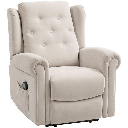 Fauteuil Massant Chauffant Inclinable Repose-pieds Intégré Tissu Toucher Lin Beige