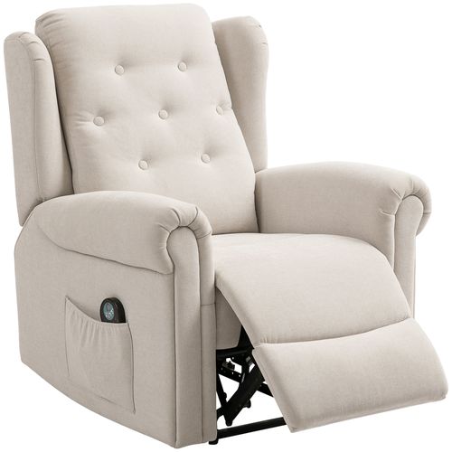 Fauteuil Massant Chauffant Inclinable Repose-pieds Intégré Tissu Toucher Lin Beige
