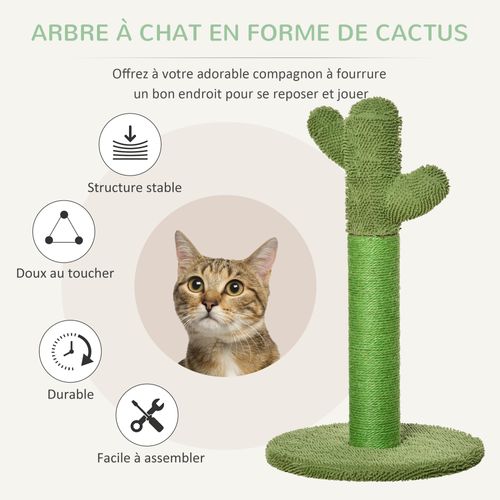 Griffoir Chat Design Cactus H.65 Cm Sisal Polyester Vert