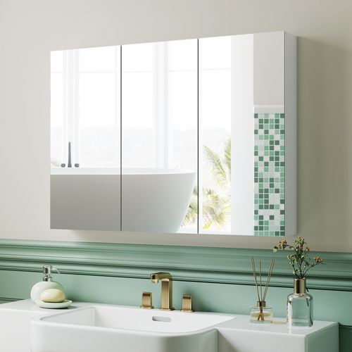 Armoire Miroir Murale Salle De Bain Design 3 Portes 4 Étagères