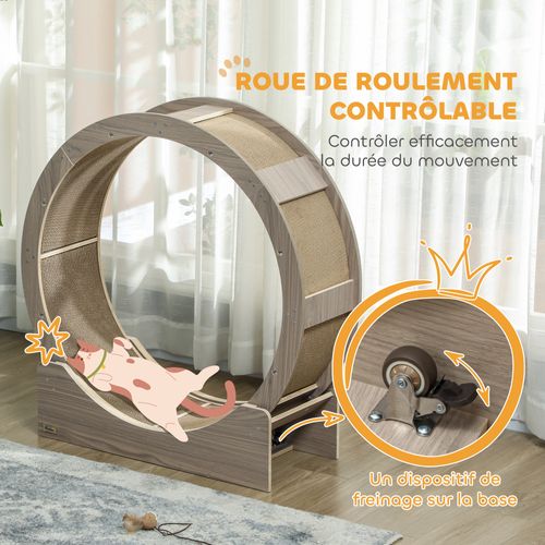 Roue D'exercice Pour Chat - Frein, Grattoirs - Dim. 91l X 33,5p X 94h Cm - Aspect Bois