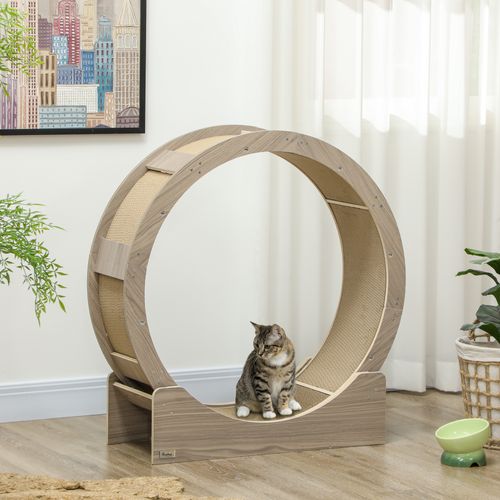 Roue D'exercice Pour Chat - Frein, Grattoirs - Dim. 91l X 33,5p X 94h Cm - Aspect Bois