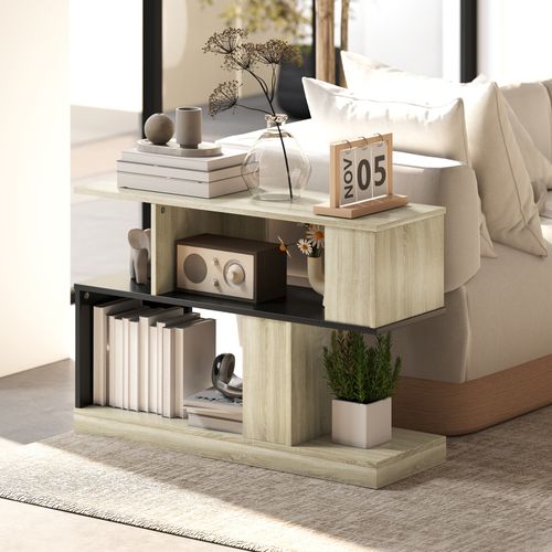 Étagère Bout De Canapé à 3 Niveaux Effet Bois Naturel Noir
