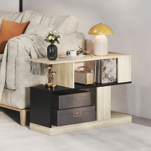 Étagère Bout De Canapé à 3 Niveaux Effet Bois Naturel Noir