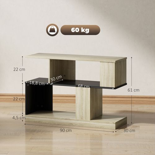 Étagère Bout De Canapé à 3 Niveaux Effet Bois Naturel Noir