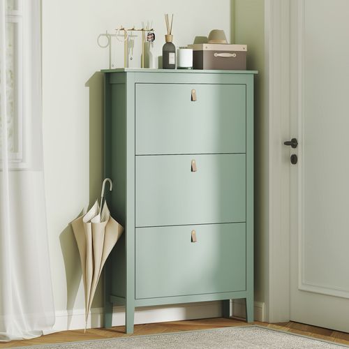 Meuble à Chaussures 3 Portes Battantes Poignées Lanières Effet Cuir