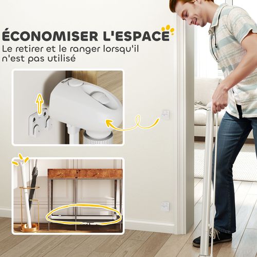 Barrière De Sécurité Chien Rétractable 0-144 Cm H.87 Cm Verrouillage Auto Alu Pvc