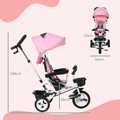 Tricycle Enfant Évolutif Pliable Canne Télescopique Siège Réversible