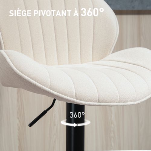 Lot De 2 Tabourets De Bar Design Coquillage Acier Noir Tissu