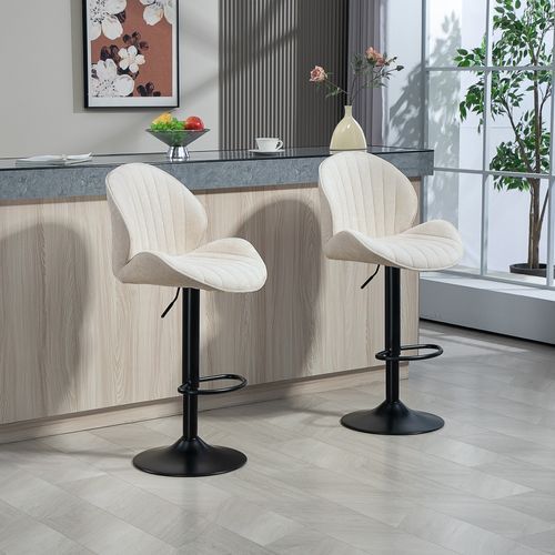 Lot De 2 Tabourets De Bar Design Coquillage Acier Noir Tissu