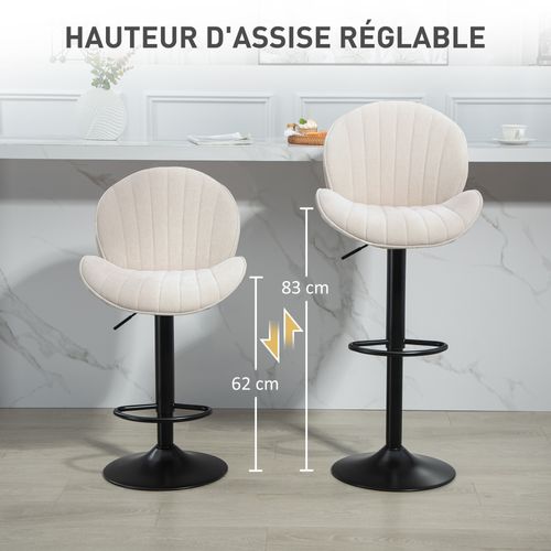 Lot De 2 Tabourets De Bar Design Coquillage Acier Noir Tissu