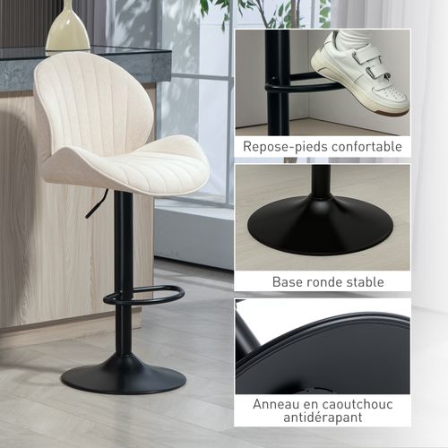 Lot De 2 Tabourets De Bar Design Coquillage Acier Noir Tissu