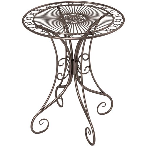 Table De Jardin Ronde 2 Places Style Fer Forgé Dia. 85 Cm Métal Brun