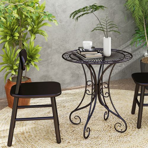 Table De Jardin Ronde 2 Places Style Fer Forgé Dia. 85 Cm Métal Brun