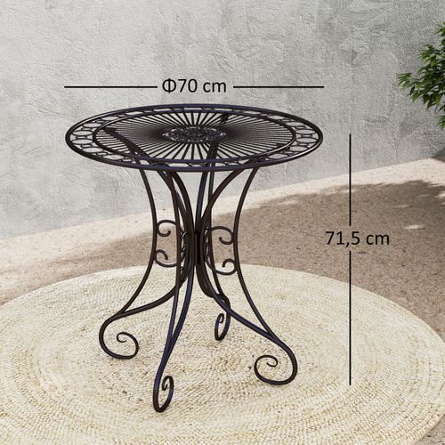 Table De Jardin Ronde 2 Places Style Fer Forgé Dia. 85 Cm Métal Brun