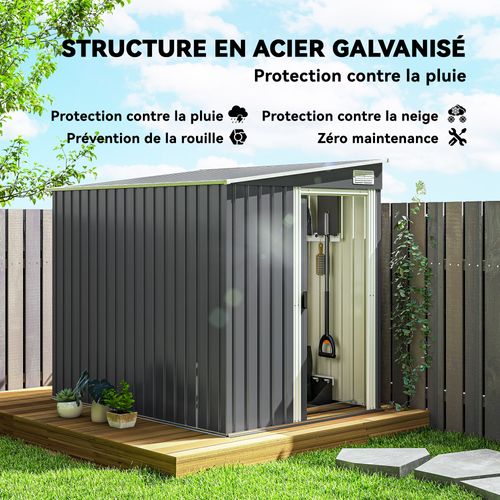 Abri De Jardin Métal 2,81 M² - Porte, 2 Étagères, 2 Crochets, Fondation Incluse - Acier Gris