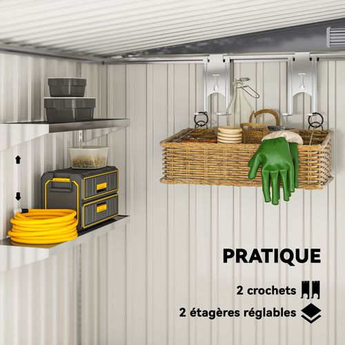 Abri De Jardin Métal 2,81 M² - Porte, 2 Étagères, 2 Crochets, Fondation Incluse - Acier Gris