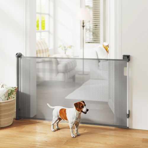 Barrière De Sécurité Chien Rétractable 0-144 Cm H.87 Cm Verrouillage Auto Alu Pvc