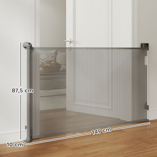 Barrière De Sécurité Chien Rétractable 0-144 Cm H.87 Cm Verrouillage Auto Alu Pvc
