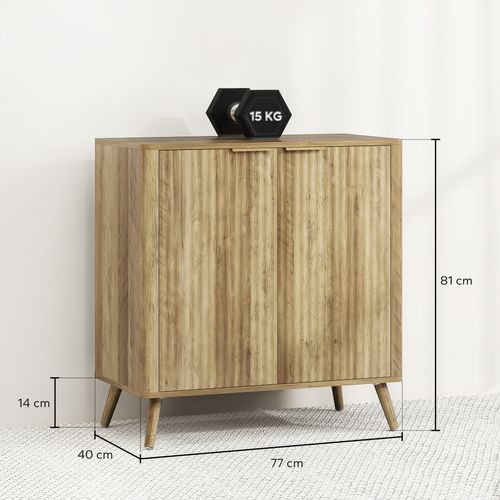 Buffet Sur Pieds Design Effet Bois Façade Cannelée 2 Portes Étagère