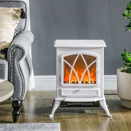 Cheminée Électrique Poêle Style Rétro Thermostat 1000-2000 W Blanc