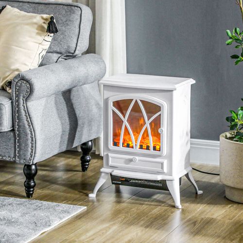 Cheminée Électrique Poêle Style Rétro Thermostat 1000-2000 W Blanc