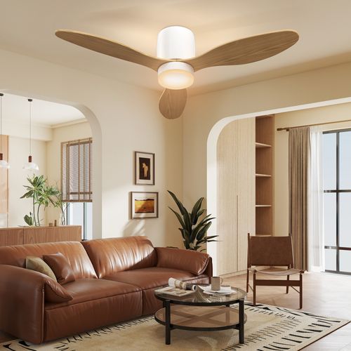 Ventilateur Plafond LED Réversible 50w Dia.115 Cm Effet Bois